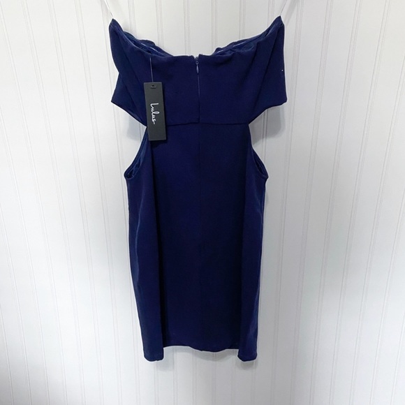 Lulus Spoil Yourself Navy Blue Cutout Strapless Bodycon Mini Dress Size Small - Picture 3 of 5